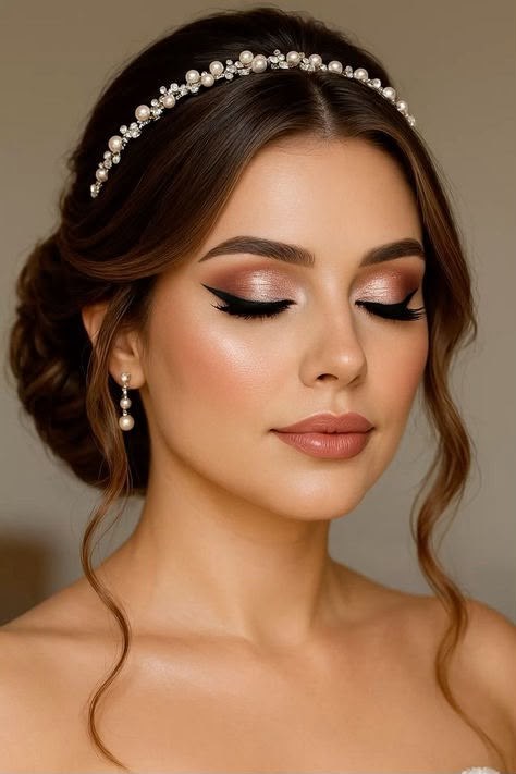 Bridal glam makeup and elegant upstyle finish