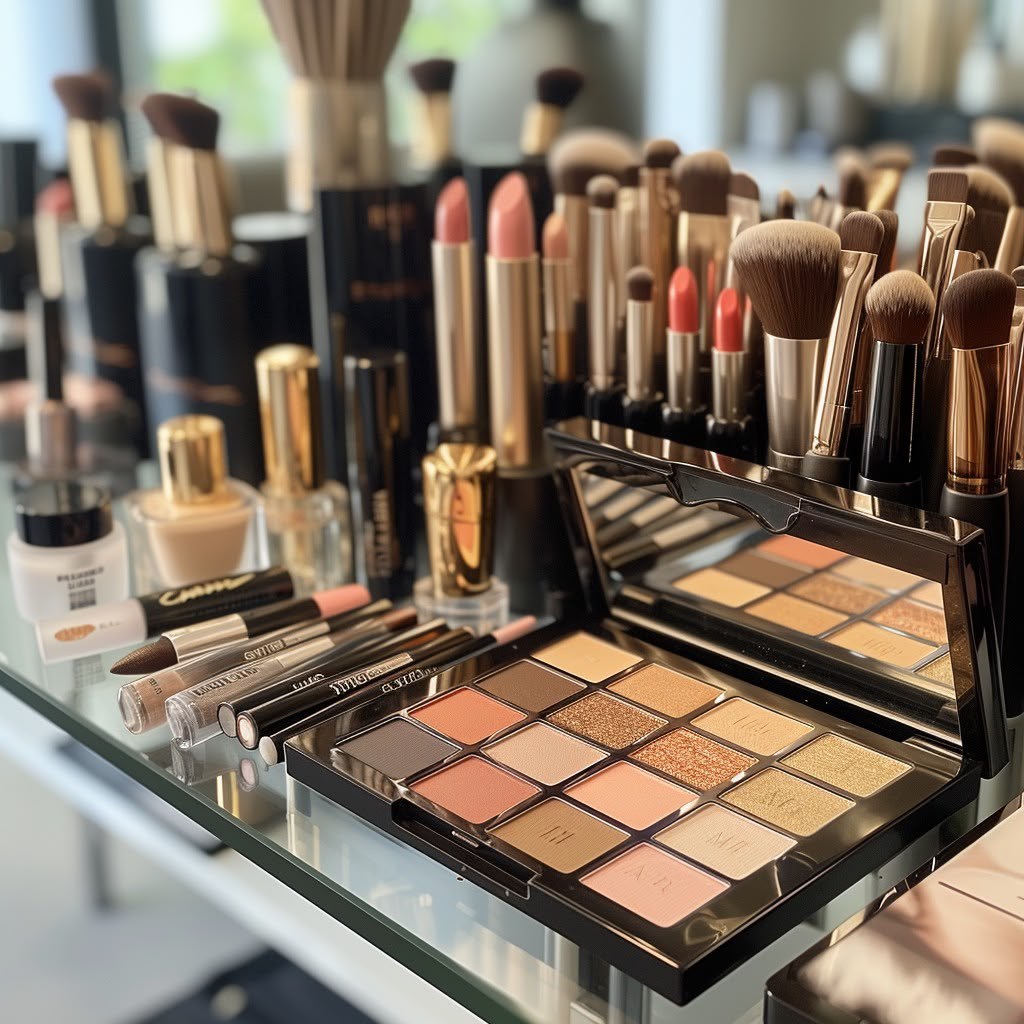 Luxury beauty brush detail with golden powder finish